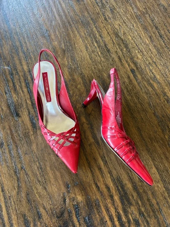 Bandolino VTG Y2K Red Leather Slingback Crossover Coquette Kitten Heels 5.5 - Picture 2 of 8